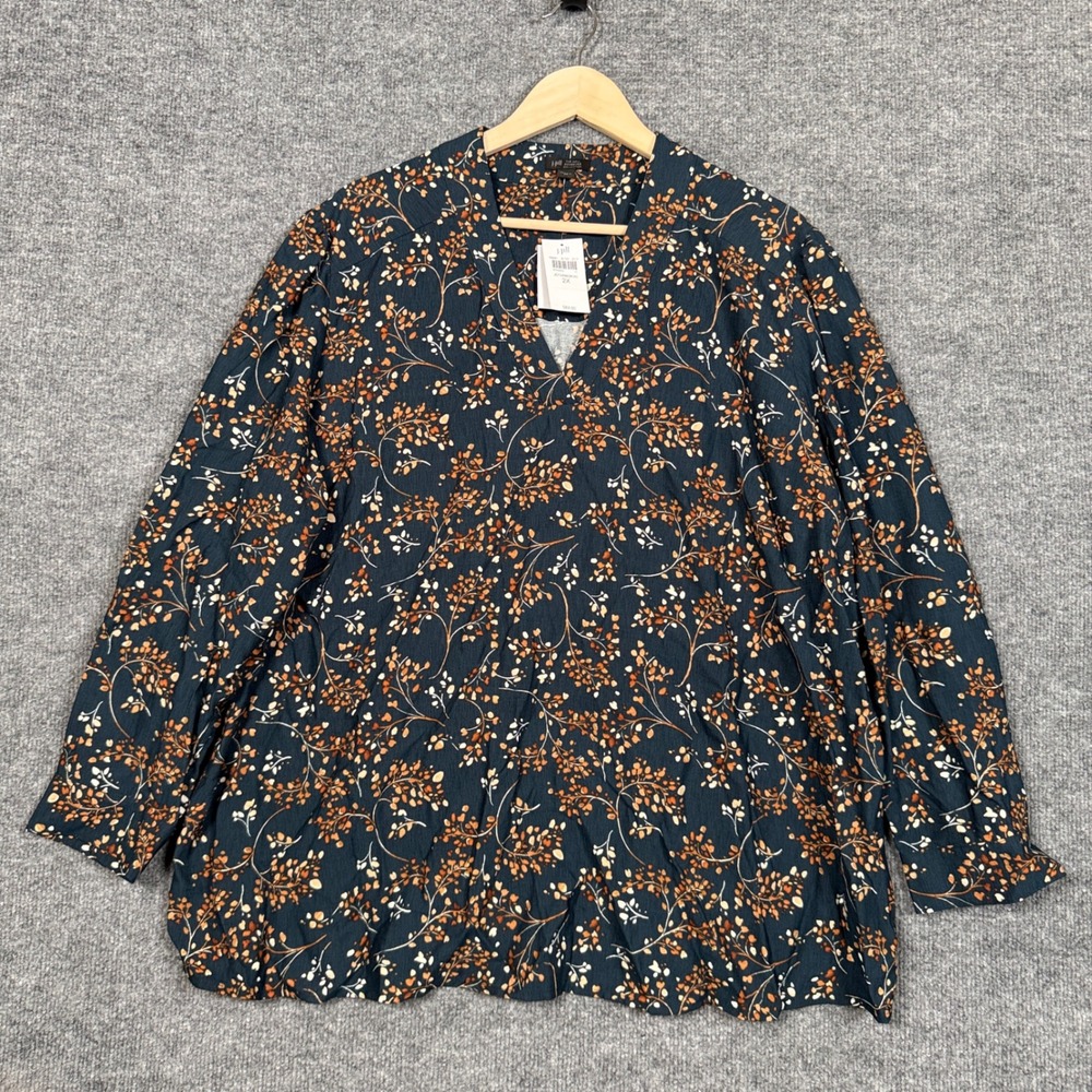 J.Jill Wearever Collection Womens Plus Sz 2X Tunic Top Green Floral Long Sleeves